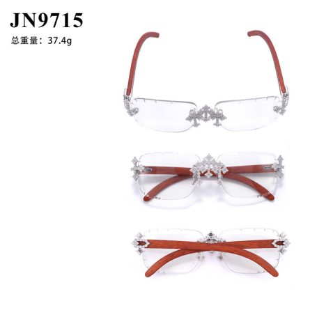European And American Internet Celebrity Trendy Style Full Of Mosanite Stone Glasses Men And Women'S Personality Wooden Legs Semicircular Frame Multi-Color Lens - Image 2